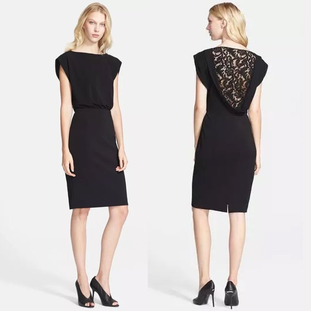 NEW & Authentic Burberry London Lace Back Blouson Classic Black Dress, Size US 2
